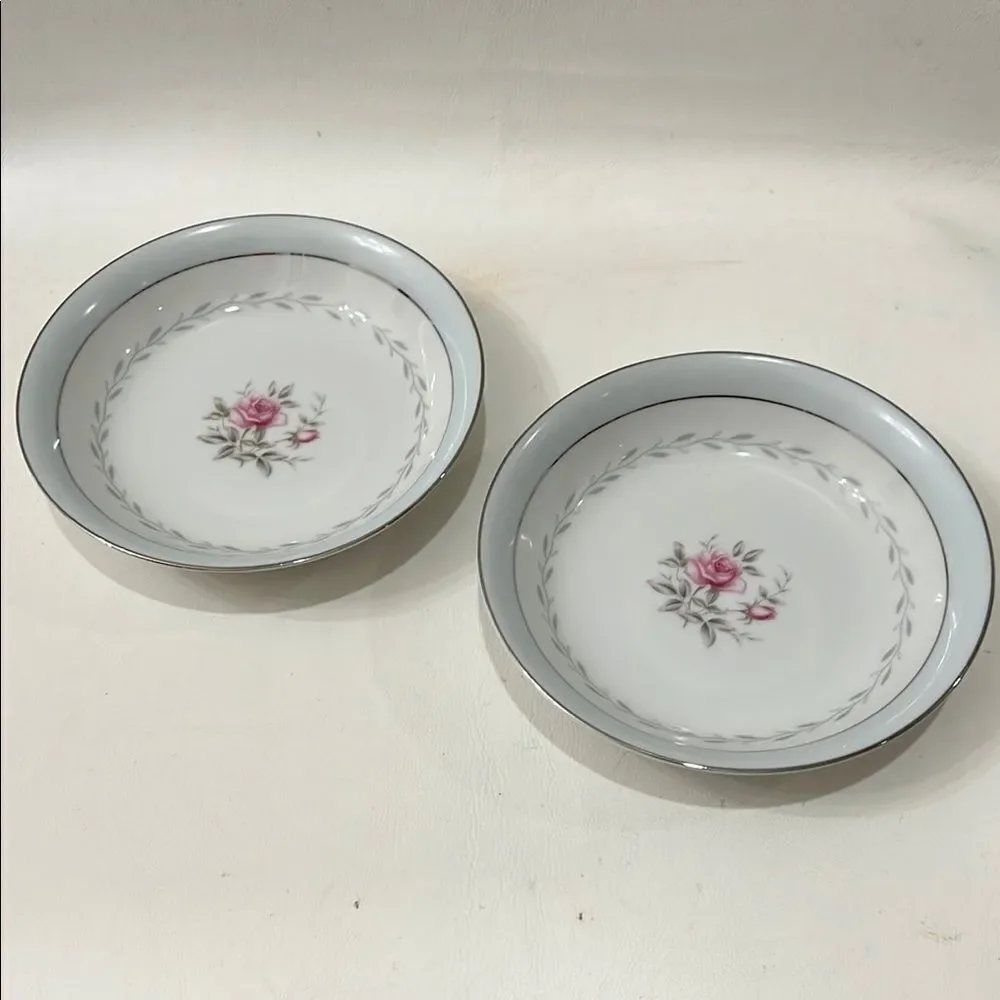 Regency White Blue Silver Pink Floral Rose Set 2 Bowls Elegant 5 1/2 X 1 Inch